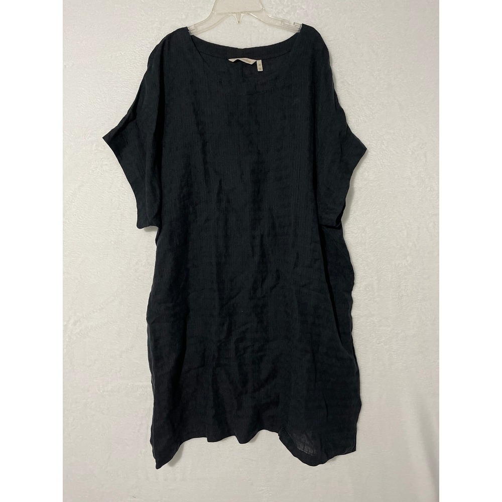 Soft Surroundings Black Linen Cotton Shift Dress 2X Short Sleeve Lagenlook Boho - Picture 3 of 7
